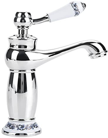 Grifo mezclador de un solo mango con patrón floral para tocador de baño, acabado cromado cepillado, diseño moderno de cascada para decoración del hogar