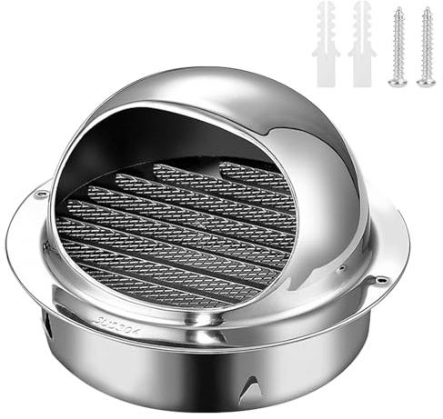 Campana de Ventilación Exterior Redonda Rejilla Ventilacion 90mm, 100mm, 110mm Escape Rejilla de Acero Inoxidable, hood exhaust Salida de aire para Extractor de baño, Cocina, Garaje, Pared(90mm/3.5in)