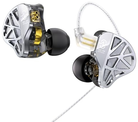 keephifi CCZ MC04 IEM, Auricolari con Filo Spina da 3,5mm Cavo Staccabile in OFC Placcato Argento, Cuffie In Ear Gaming con Driver Ibrido 10mm 1DD+1BA, In Ear Monitor con Bassi Profondi per Musicisti