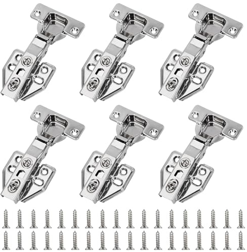 6 Stück Eckanschlag Schrankscharniere, Öffnungswinkel 110° mit Hydraulisch Feder Topfscharnier Dämpfung Scharniere für Küchenschrank Kleiderschrank, Topf-Bohrabstand 35mm