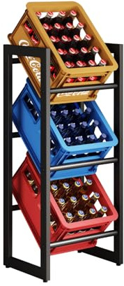 Lådställ, dryckeslåda, 3 lådor/dryckeshylla, lådhylla, 2 till 3 lådor/hylla för dryckeslådor, vattenlåda, fruktlådor, öllådor, hylla, försäljningshylla/svart/49 x 32 x 108 cm (BTH)-1 styck