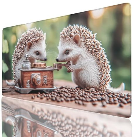 Tapis de Souris XXL 1000x500x3mm, Grand Tapis Bureau Animal, Bords Cousus Antidérapant et Imperméable, Hérisson Mouse Pad Compatible Clavier sans Fil et Souris sans Fil, Gaming Accessoire 2140-GYL