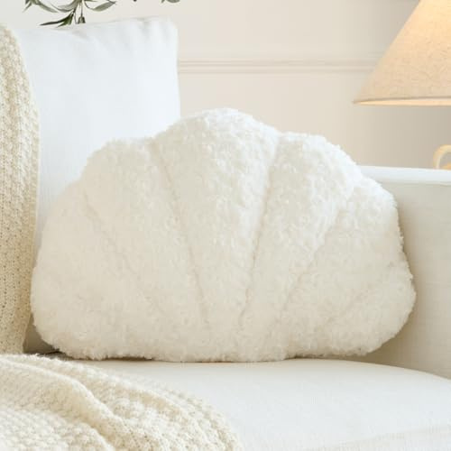 Ddliury Shell Pillow, Seashell Throw Pillow Room Decor for Couch Bed, Shell Pillows Soft Plush Pillow, Sea Shell Decorative Beach Cushion Pillows (White, 14 X 11 Inches)