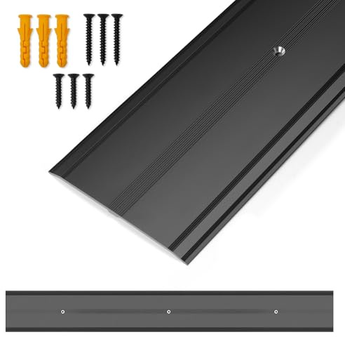 Orechic 36L x 4W Aluminum Floor Transition Strip Metal Door Threshold, 0.1H Flat Profile for Carpet Vinyl Wood Tile Concrete Flooring Gaps, Modern Doorway Protector Decoration(Black,1pcs)
