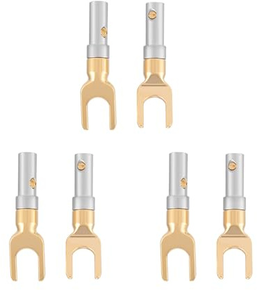 Keenso Gold Plated Banana Connector Spade Plug för Högtalartråd, 6 St för Hemmabiosystem