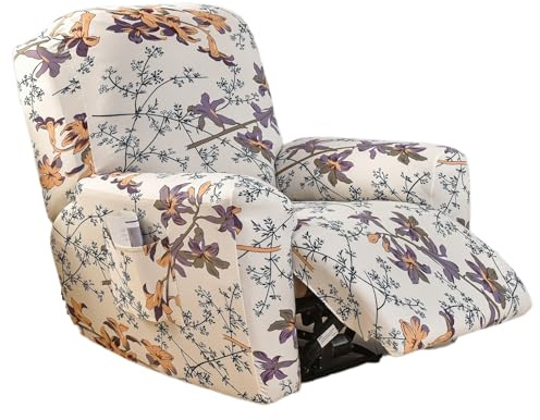 EBETA Elasticizzato Copripoltrona Fodera per poltrona, Fodera per poltrona relax in 4 pezzi, Coprisedile Chivas Poltrona Reclinabile Relax Completo con Tasche (Gambo floreale)