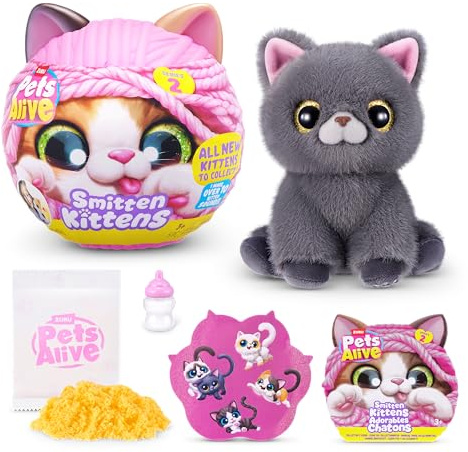 Pets Alive Smitten Kittens Serie 2 (British Shorthair) de ZURU – Juguete de Peluche Interactivo con 10 Sonidos, Desempaquetado Sorpresa, Mascota Suave Coleccionable para Edades 3+