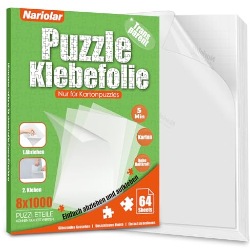 Nariolar Ultra-haftende Transparente Puzzle Klebefolie | 64 Puzzlekleber zum Fixieren und Schützen von bis zu 8 x 1000-Teile-Puzzles