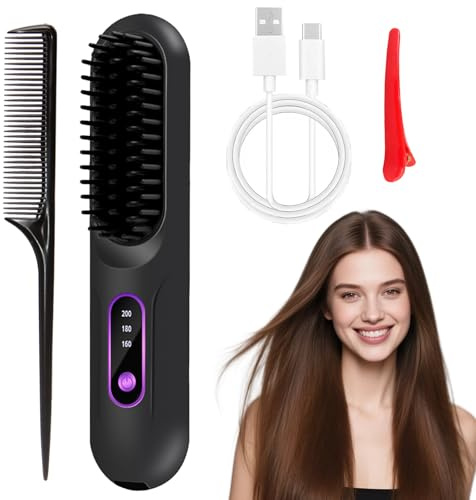 Heated Hair Brush - Go Brush Pro for Short Hair, 4 Heat Settings, LED Display, USB Rechargeable, Fast Heating Mini Hot Comb for Travel & Daily Use
