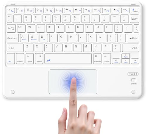 MMK Bluetooth Keyboard for iOS, Android and Windows, Multi-touch Trackpad | Ultra-Slim Wireless Keyboard, Small Silent Whisper-Quiet, Compatible with iPad, iPhone, Samsung, Lenovo, Huawei devices,White