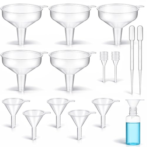 14 PCS Tiny Funnel for Mini Bottles Small Funnels for Filling Bottles Plastic Clear Mini Funnels with Droppers for Kitchen Bottle Lab Essential Oils Perfume