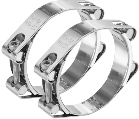 sourcing map 2pcs T-Bolt Hose Clamp 70-80mm (2.8-3.2) 304 Stainless Steel Double Head Adjustable Intake Radiator Tube Clamps for Automotive Plumbing Industrial Intercooler Pipe