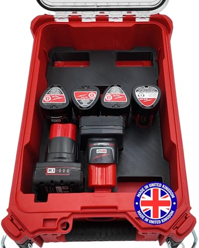 Milwaukee Packout Compatible Liner Organiser for Packout Compact Box (48-22-8435) – Precision Rigid Insert for M12 Mixed Battery Organizer (Insert Only, Tools & Box Not Included)