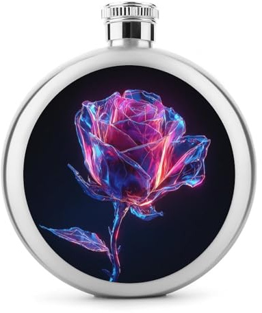 Sharp Glowing Rose - Petaca de acero inoxidable azul eléctrico para licor, botella de vino portátil de bolsillo redondo para bebida, 5 onzas