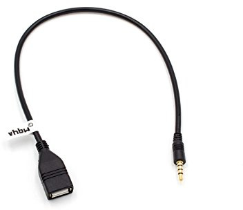 vhbw Adaptador OTG Compatible con Saab Dispositivos móviles - Cable de Puerto USB a Clavija (Macho) AUX, Negro