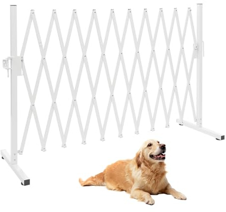 Expandable Barrier Gate, 130 in Portable Safety Barrier, Scissor Gate Garden Yard Fence, Dog Gates for Garages, Stairs, Lanays, Gardens, Courtyards. (White)