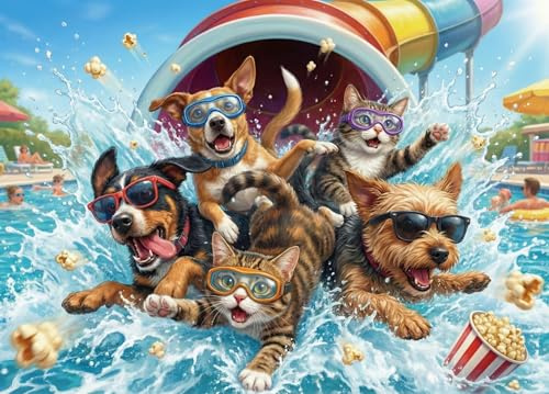 Puzzle 1000 Teile Erwachsene, Lustiges Hunde Katzen Puzzle 1000 Teile Tiere, Cooles Jigsaw Puzzle Erwachsene 1000 Teile Katzen Hunde, Klassische Puzzles Geschenke für Familie und Freunde (50 x 70 cm)
