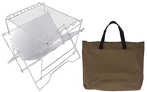 Barbeque Grill Foldable Stable Base Stainless Steel Wood Burning Charcoal Grill, Portable Outdoor BBQ Grill for Camping Picnics with Multi Purpose Fire Pit Function