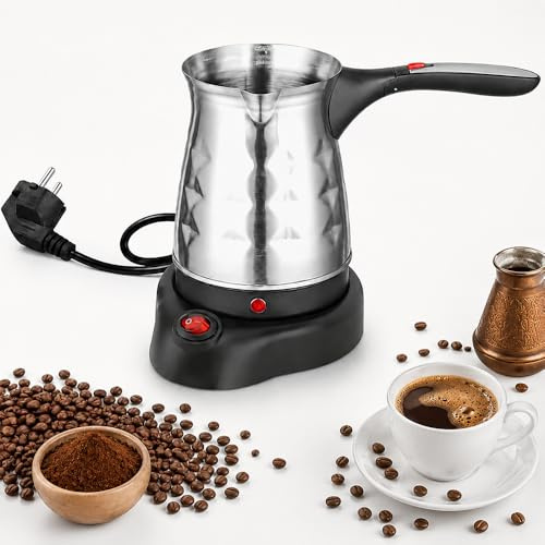 XPJBKC Cafetera Electrica Turca, 500 ml Cafetera Turca con Asa, Cafetea Turca Eléctria de Acero Inoxidable, Cafetera Eléctrica Turca Portátil para Viajes, Cafeterías y Oficinas