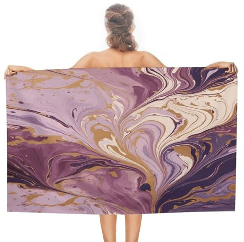Telo mare per adulti con motivo marmo viola e oro. Morbido e assorbente, ideale per la spiaggia e la piscina, perfetto per viaggi, sport, nuoto, campeggio, accessori da spiaggia, ideale come regalo pe