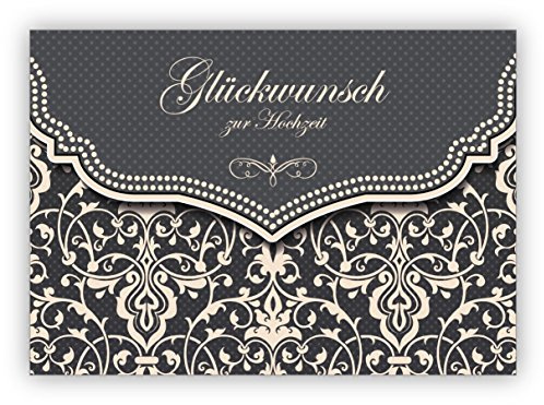 Kartenkaufrausch Feine Hochzeitskarte mit Vintage Damast Muster in edlem Grau: Glückwunsch zur Hochzeit • edle Glückwunsch Grußkarte für den schönsten Tag des Lebens