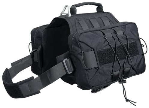 EXCELLENT ELITE SPANKER Hundesatteltasche, Rucksack für Reisen, Camping, Wandern, mittelgroße und große Hunde mit 2 geräumigen Seitentaschen (Schwarz, L)