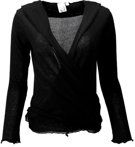 GURU SHOP Camiseta envolvente, jersey de punto de algodón, chaqueta envolvente, para mujer, algodón, jersey, manga larga y sudaderas alternativas., Negro , 38