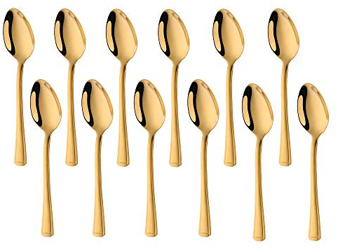 Meisha Harley Kaffeelöffel, Edelstahl klein Dessertlöffel, 12 Stück Espressolöffel Eislöffel für Kaffee Tee Milch Becher - Gold