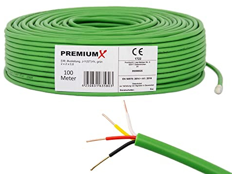 Premium X 100 m EIB KNX busskabel J-Y(ST) Yh 2 x 2 x 0,8 Eca busskabel installationsbusskabel telekommunikationskabel telekommunikationskabel datakabel grön