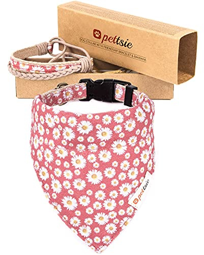 Pettsie Hundehalsband mit Bandana Tuch und Freundschaftsarmband | Freundschaftsarmband inklusive, Einstellbare Größen S, M und L, Stark und langlebig, Attraktive Verpackung, Rosa