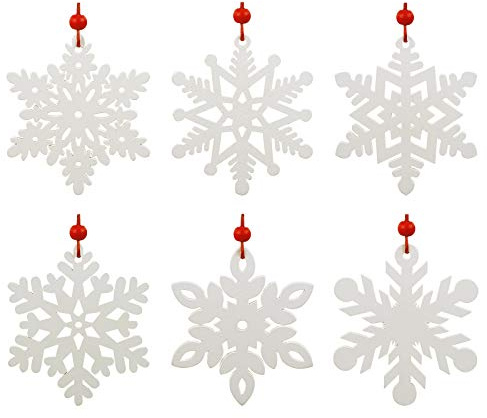 LEMESO 24 Piezas Pack de Copo de Nieve de Madera Colgantes Blanco para Navidad Árbol de Navidad Decoración