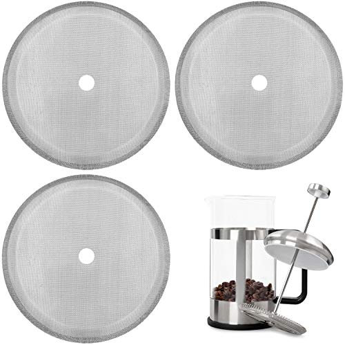 BOAO 3 Packs French Press Replacement Filter Mesh Screen 4 Inch Mesh Coffee Press Filters, Stainless Steel Reusable, for 8 Cup/ 34 Oz/ 1000 ml Coffee Tea Makers