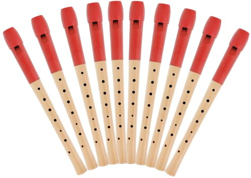 Classic Cantabile Pivella Blockflöte Rot, deutsche Griffweise 10er Set | 2-teilige Blockflöten, Kopfstück aus rotem Spezial-Kunststoff, Unterstück aus Ahornholz, Stimmung: C-Sopran, Inkl. Etui