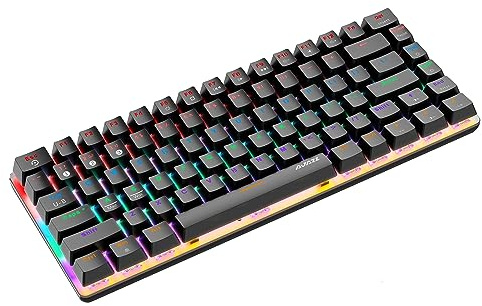 Mechanische Bluetooth-Tastatur, kabellos und verkabelt, zwei Modi, 3 Bluetooth-Verbindungskanäle, 18 RGB-Chroma-Regenbogen-Hintergrundbeleuchtung, 82 Tasten, Anti-Ghosting, QWERTY(Blue Switch/Black)