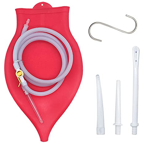 Kit de lavement, Kit Sac De Lavement en Silicone Non-Toxique 3 Litres, Vagin Nettoyeur Kit de Lavement, Sac de lavement réutilisable, Bag pour Nettoyage de Côlon Detox Soulage la Constipation-rouge