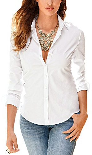 Tidecc Women Office Shirt Long Sleeve Button Down Lapel Shirt Business Work Blouse(White, Tag 2XL(UK 14-16)