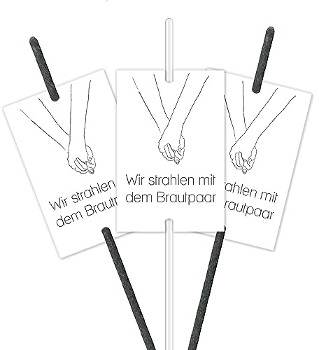 younikat 50 Etiketten für Wunderkerzen - Haltende-Hände Motiv - dv1098 | für den besonderen Tag, Strahlen mit dem Brautpaar, 170g/m² Papier, Format 50 mm x 75 mm, 50 Stück, mit Bohrung für Kerzen