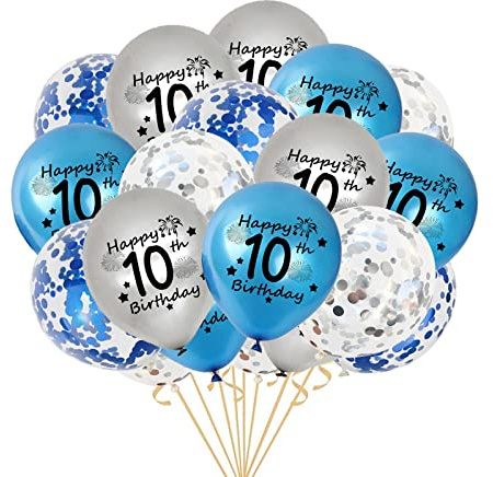 10. Geburtstag Luftballons, 20 Stück Blau Silber Happy 10. Geburtstag Latex Konfetti Ballon Bänder zum 10 Jahre Deko Jungen(10.)