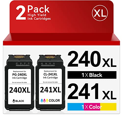 PG-240 XL/CL-241 XL Ink Cartridges Compatible for Canon 240XL 241XL Combo Pack High Yield for Canon Ink 240 241 fit for PIXMA MG3620 MG3600 MG3520 TS5120 MG2120 MX472 MX452 MX512 MX532 Printer(2 PACK)