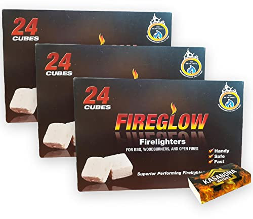 Fireglow Firelighters Bulk Pack Hotspot Burners BBQ Coal Wood Burners with KasaBona Safety Matches – 24 Firelighters