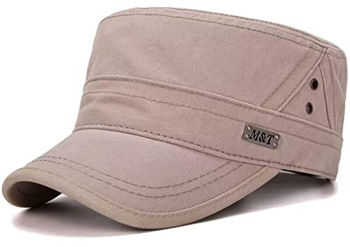 Military Cap Herren Vintage Style Army Kappe Flat Top Cap Baumwolle Verstellbar Baseball Cap Unisex (Beige)