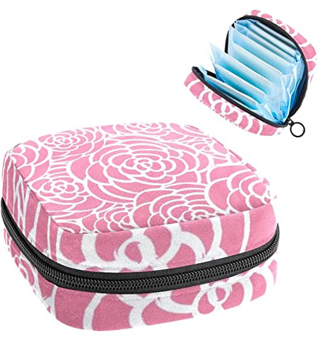 Pink Roses Period Pouch Tragbare Tampon Aufbewahrungstasche für Damenbinden, Mehrfarbig, 4.7x6.6x6.6 in/12x17x17 cm