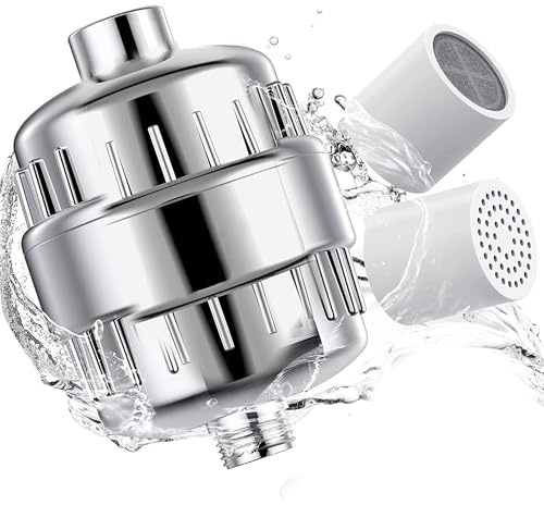 Dogfish Filtro doccia a 20 stadi con Vitamina C, Filtro anticalcare doccia con 2 Cartucce-Filtranti universale per doccia ad alto rendimento per rimuovere cloro, fluoro, metalli pesanti