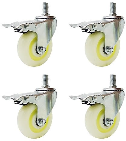 UKewei Gewinde Lenkrollen M12/16/20, 3 Zoll Schwerlast Leise MöBelrollen Mit Bremse, 4 StüCk Lenkrollen Tragkraft 400kg for Werkbank Werkzeugwagen Paletten (Color : with Brake, Size : M12*30mm)