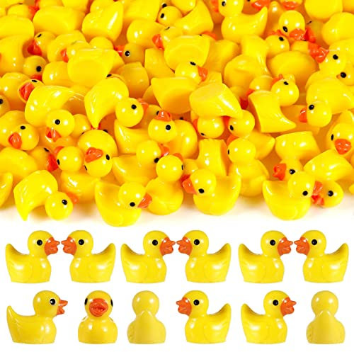 Fanshiontide Mini Enten 100 Stück,Figuren Kleine Enten Harz Tiny Ducks, Mini Tierfiguren für Aquarium Miniaturgarten Figuren Deko DIY Potting Micro Landschaft Dekorationen(Jaune)