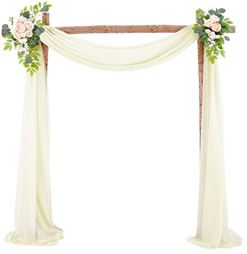 SASIGAYA Querbehang Freihanddeko Beige Chiffon Vorhang Hochzeit Querbehänge 75x300cm Fensterdekoration Transparentem Voile Hochzeitsbogen Dekostoff Tüll Dekorationen für Fotografie Party Hochzeit