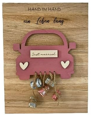 Saris Traumwerkstatt Hochzeitsgeschenk, Geldgeschenk, Holz, Auto, Brautpaar, Geschenk zur Hochzeit, (Altrosa)