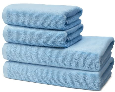 4 er Set Handtücher | 2 Badetücher 70x140 cm + 2 Handtücher 50x100 cm | Frottee Weich & Flauschig | 100% Baumwolle | Frottier Duschtuch Badetuch Badehandtuch | 500g/m² | Oeko-Tex | Ôhm | Hellblau