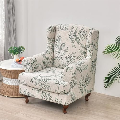 Highdi Funda de Sillón de Orejero Elástica, Primavera Funda de Sofá Relax con Funda de Cojín, 2-Piezas Fundas Protector de Butaca para Strandmon, Dormitorio Recepción Club (Césped)