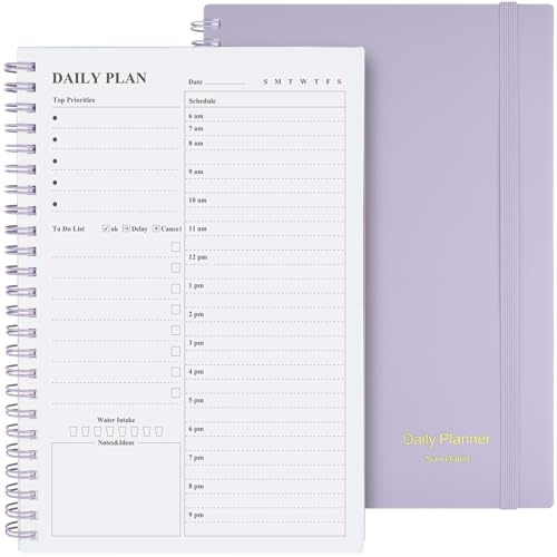 Asten - Agenda diaria sin fecha, cuaderno de lista de tareas por hora, planificador de citas en espiral, cuaderno para hombres y mujeres, planificador diario para TDAH, planificador de trabajo con